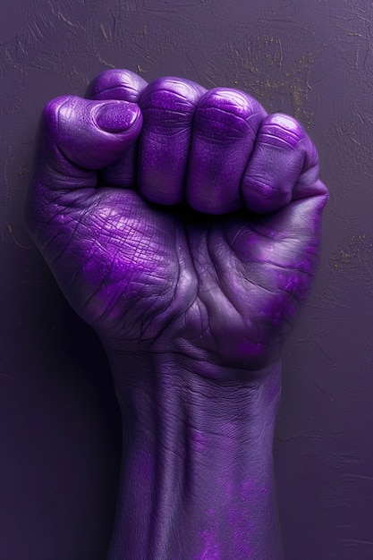 View of purple fist for womens day celebration