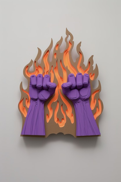 女性の日を祝うために火をつけた紫の拳の景色
