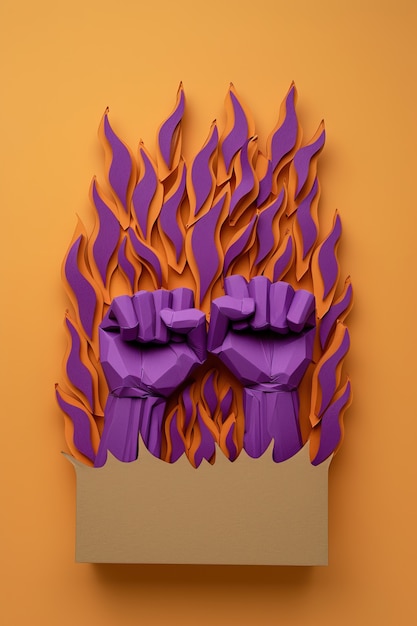 Free photo view of purple fists with fire for womens day celebration