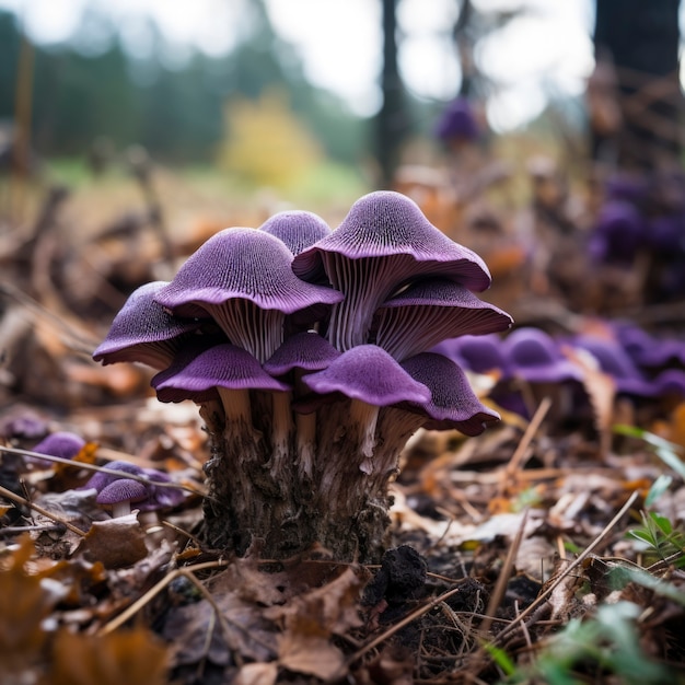 Free photo view of purple mushrooms in nature