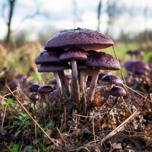 View of purple mushrooms in nature