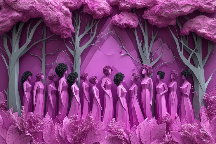 Free Photo view of purple women figurines for womens day celebration