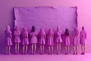 Free photo view of purple women figurines for womens day celebration