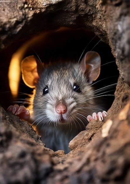 Free photo view of rat in burrow