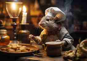 Free photo view of rat cook