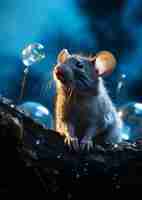 Free photo view of rat with bubbles
