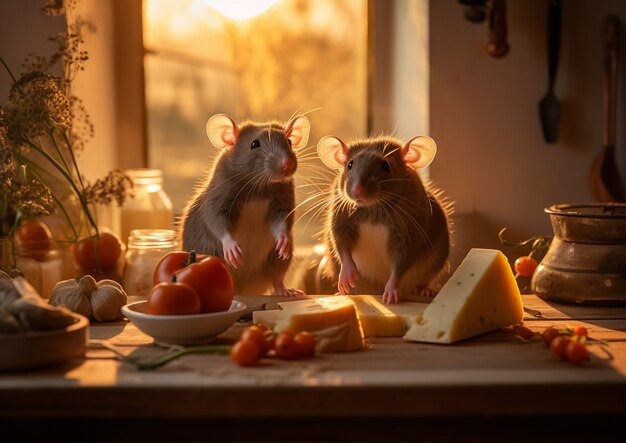 View of rat with cheese snack