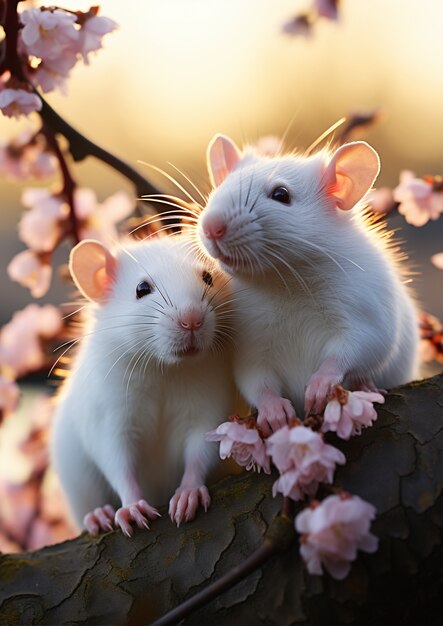 Вид крыс с вишневыми цветами