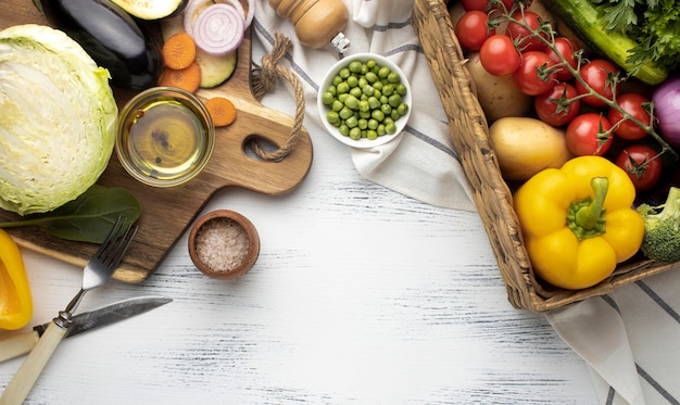 Above view raw vegetables assortment