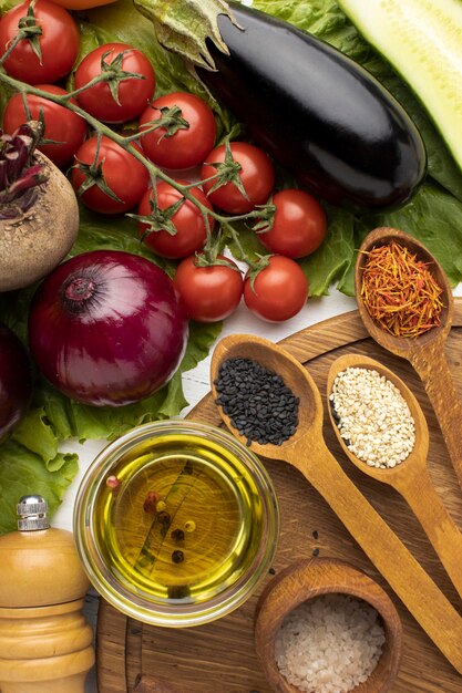 Above view raw vegetables composition