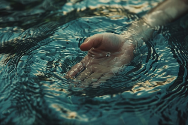 Foto gratuita vista di una mano realistica che tocca l'acqua limpida che scorre