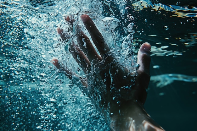 Foto gratuita vista di una mano realistica che tocca l'acqua limpida che scorre