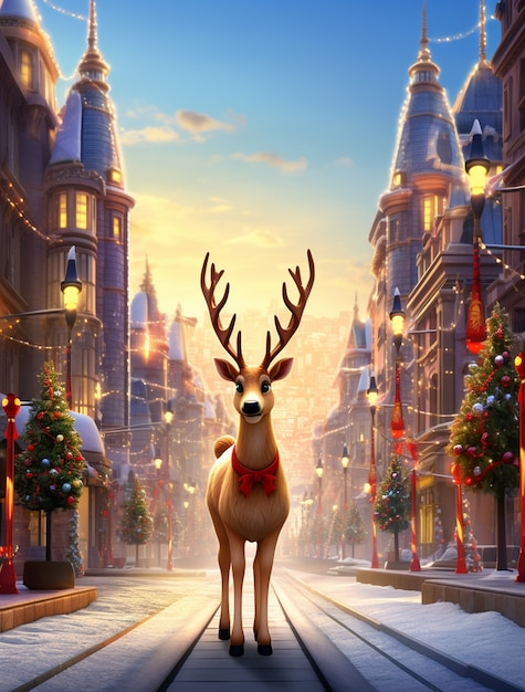 Free photo view of reindeer in the city street