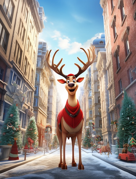 View of reindeer in the city street