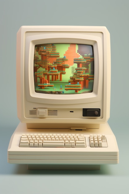 View of retro looking computer workstation