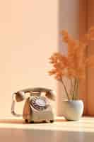 Free photo view of retro telephone in nutshell tones