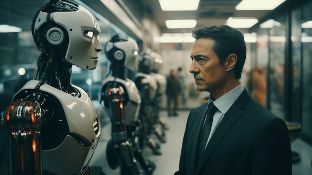 Free photo view of robot next to human businessperson