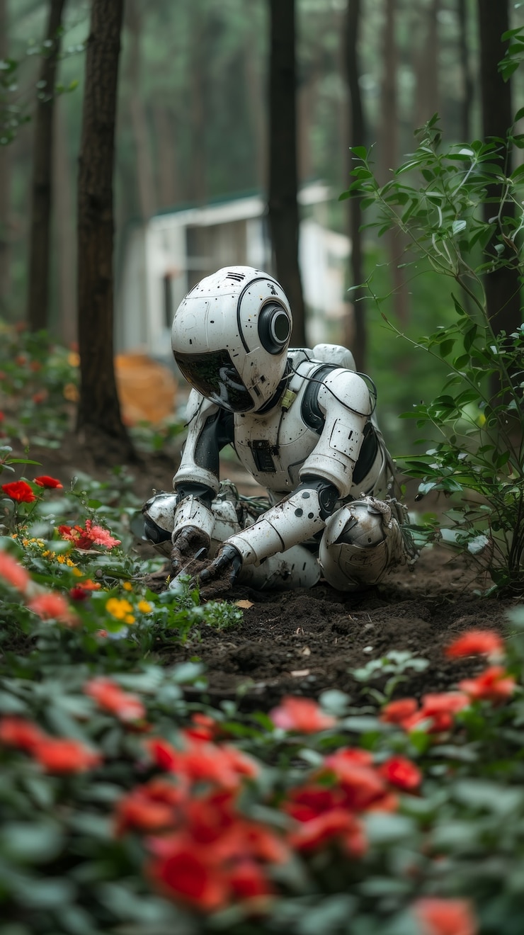 Free Photo view of robot tending and maintaining gardens