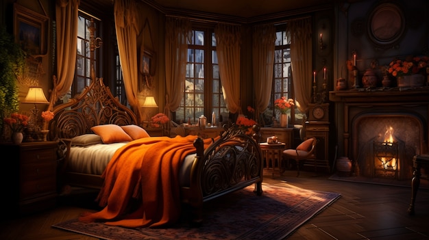 Free photo view of romantic castle bedroom