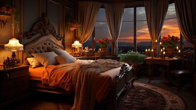 ロマンチックな城の寝室の眺め