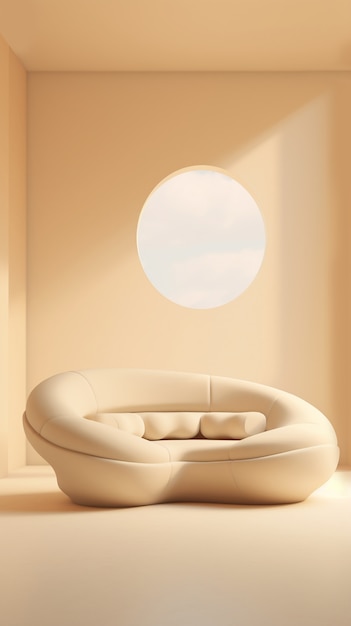 ベージュ色の単色パレットで家具を備えた部屋の景色