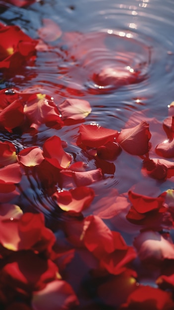 Free photo view of rose petals on water