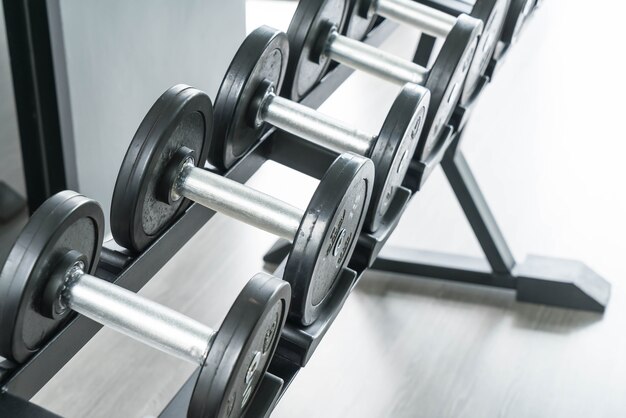 View of rows of dumbbells