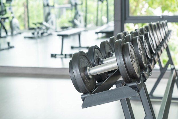 Free photo view of rows of dumbbells