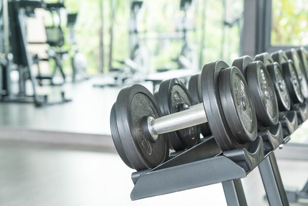 View of rows of dumbbells