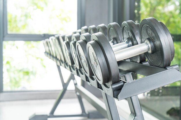 View of rows of dumbbells