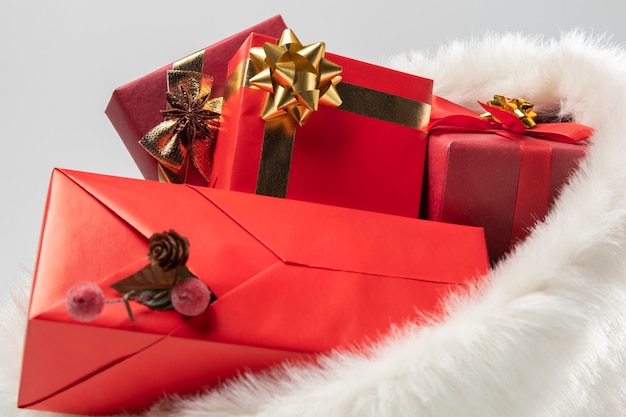 View of santa claus bag with gifts