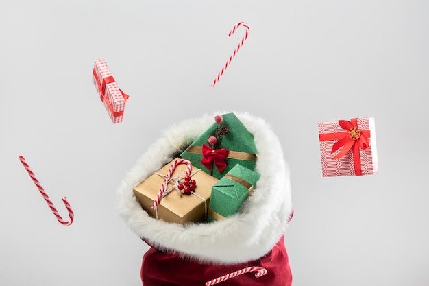 View of santa claus bag with gifts