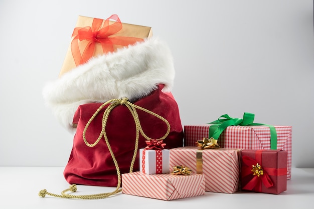 View of santa claus bag with presents