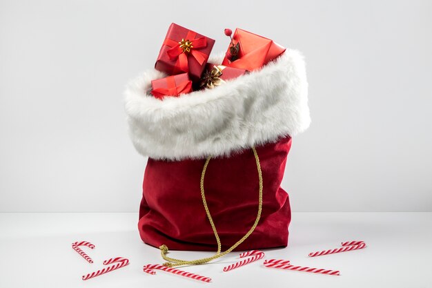 View of santa claus bag with presents