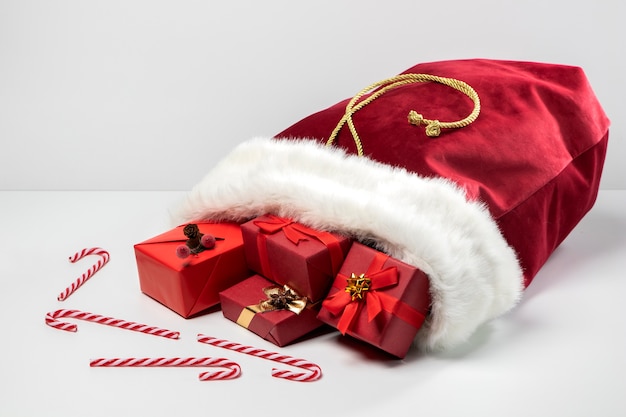 View of santa claus bag with presents