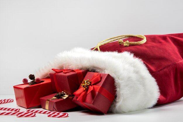 View of santa claus bag with presents