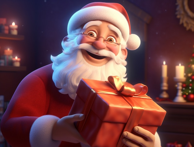 Вид Санта-Клауса с подарком