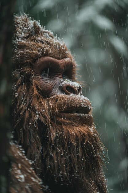 View of sasquatch creature in nature outdoors