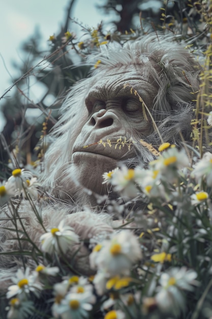 View of sasquatch creature in nature outdoors