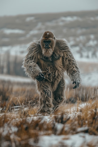 Вид существа sasquatch в природе на открытом воздухе