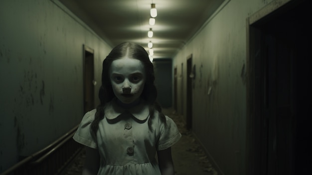 Free photo view of scary girl in a hallway