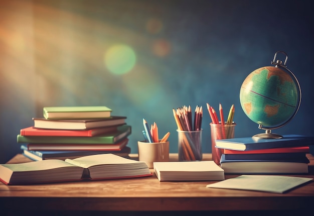 View of school supplies on desk