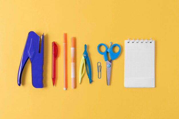 Above view school supplies still life