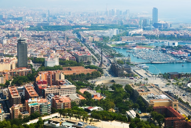 view of seaside part of Barcelona from helicopter