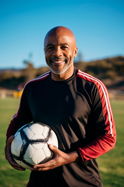 Free photo view of senior male soccer player