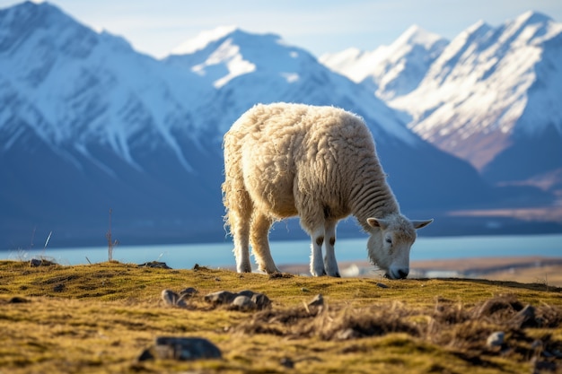 Foto gratuita veduta di pecore che pascolano all'aperto in natura