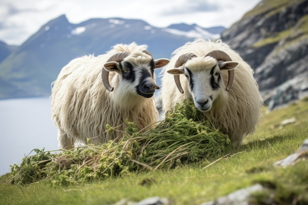 Foto gratuita veduta di pecore che pascolano all'aperto in natura