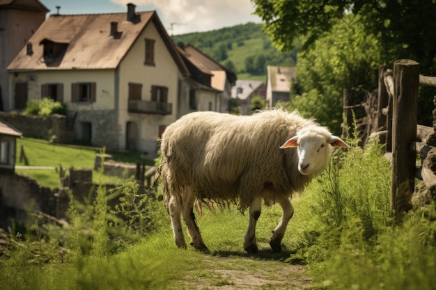 Veduta di pecore all'aperto in natura