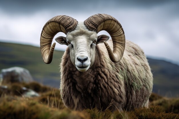 自然の中の野外の羊の景色
