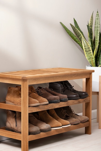 View of shoe rack for stacking pair of footwear